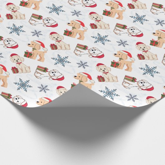 Schattigee puppies met cadeaus met kerst petten cadeaupapier (Hoek)