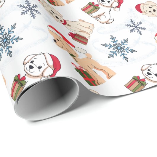 Schattigee puppies met cadeaus met kerst petten cadeaupapier (Rol Hoek)