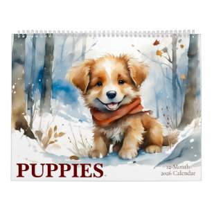 Schattigee Puppies Waterverf Art 12-Maand 2026 Kal Kalender