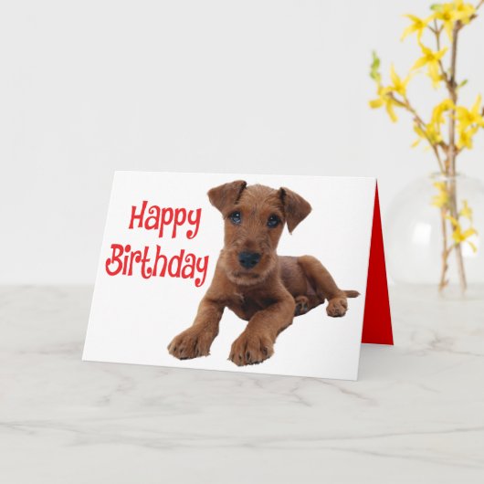 Schattigee Puppy Airedale Terrier Verjaardag Hond Kaart (Gele Bloem)