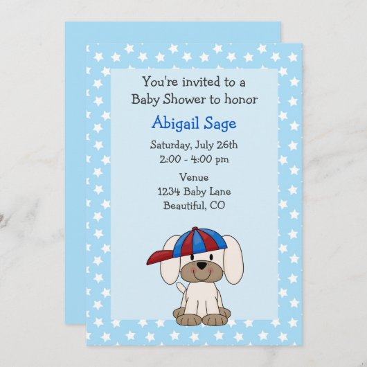 Schattigee Puppy Baby shower Uitnodiging voor Jong (Voorkant / Achterkant)