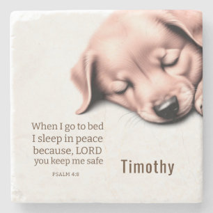 Schattigee Puppy Bijbel Psalm 4:8 Stenen Onderzett Onderzetter
