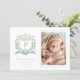 Schattigee Puppy Blue Ribbon Crest Baby jongen Aankondiging