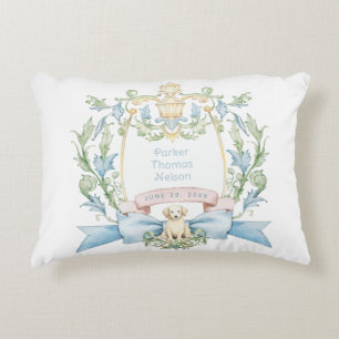 Schattigee Puppy Blue Ribbon Crest   Baby jongen Accent Kussen