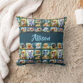 Schattigee puppy collage, baby honden, gepersonali kussen
