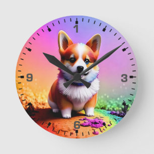 Schattigee Puppy Corgi Dog-36475 Ronde Klok
