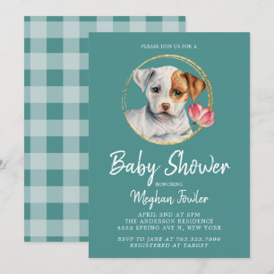 Schattigee Puppy Dog Baby shower Waterverf Uitnodi Kaart