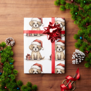 Schattigee Puppy Dog Dragen een Santa Hat Christma Cadeaupapier