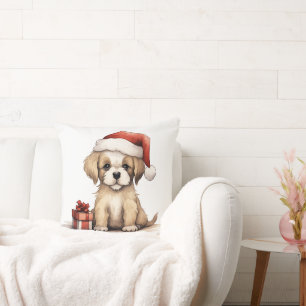 Schattigee Puppy Dog Dragen een Santa Hat Christma Kussen