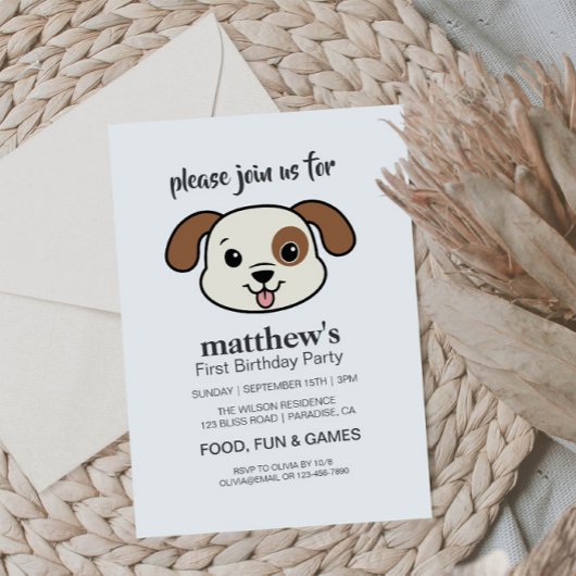 Schattigee Puppy Dog Eerste Verjaardagsuitnodiging Kaart