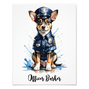 Schattigee Puppy Dog in Politie Uniform Waterverf Foto Afdruk