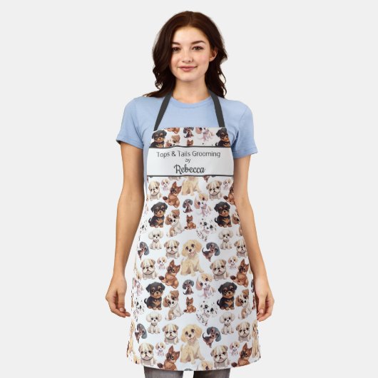 Schattigee Puppy Dog Pattern Business Schort (Gedragen)