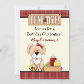 Schattigee Puppy Dog Picnic Verjaardagsuitnodiging Kaart (Voorkant)