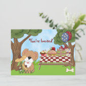 Schattigee Puppy Dog Picnic Verjaardagsuitnodiging Kaart (Staand voorkant)