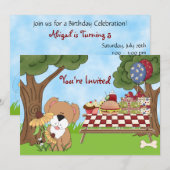 Schattigee Puppy Dog Picnic Verjaardagsuitnodiging Kaart (Voorkant / Achterkant)
