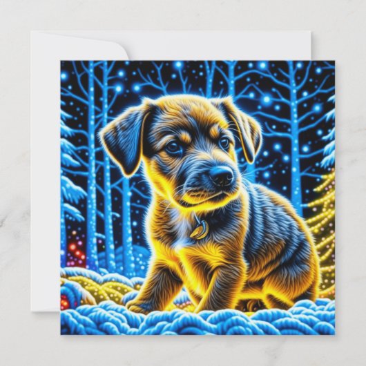 Schattigee Puppy Dog Spelen in Sneeuw Kerstmis (Voorkant)