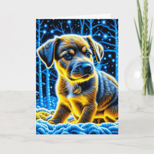 Schattigee Puppy Dog Spelen in Sneeuw Kerstmis Kaart
