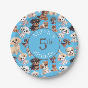 Schattigee Puppy Dog Verjaardag Blauw Papieren Bordje