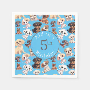 Schattigee Puppy Dog Verjaardag Blauw Servet