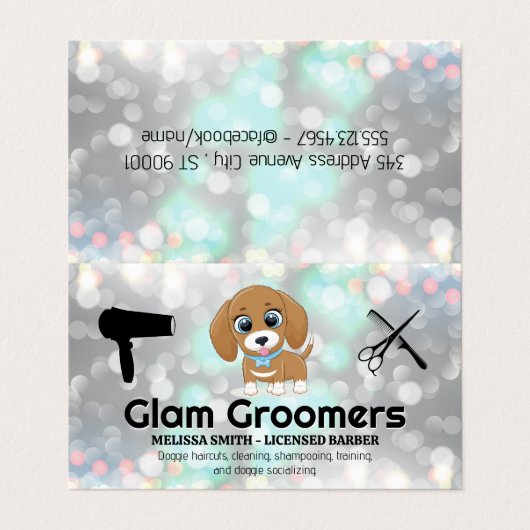 Schattigee Puppy | Haarverzorgingstools | Bokeh Visitekaartjes (Buitenkant ongevouwen)