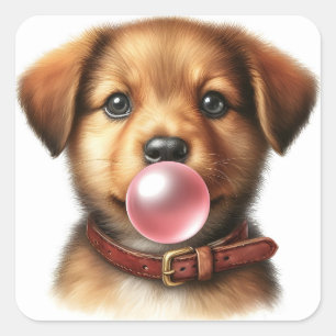 Schattigee puppy hond blazen bubble gum vierkante sticker