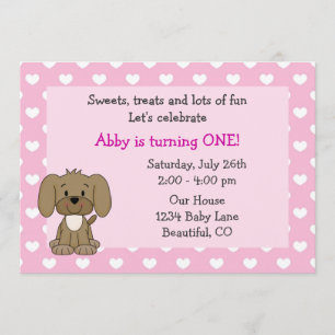 Schattigee Puppy Hond en Harten Meisjes Roze 1e Ve Kaart