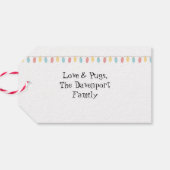 Schattigee puppy hond in een rode kerstmuts kerst cadeaulabel (Achterkant Horizontaal)