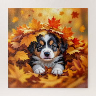 Schattigee puppy hond in herfstbladeren legpuzzel