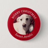 Schattigee puppy hond vrolijk kerstrood ronde button 5,7 cm (Voorkant)