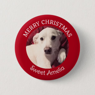 Schattigee puppy hond vrolijk kerstrood ronde button 5,7 cm