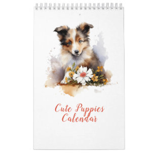 Schattigee Puppy Huisdieren Waterverf Flower Kalender