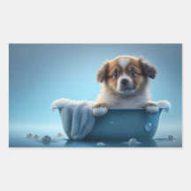 Schattigee Puppy in Blue Bath Tub
