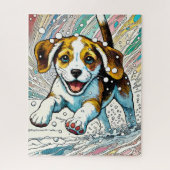 Schattigee puppy in de sneeuwpuzzel van 500 stukje legpuzzel (Verticaal)