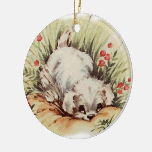 Schattigee  puppy in gras keramisch ornament (Links)