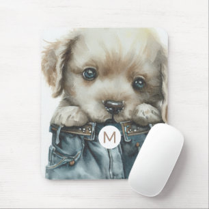 Schattigee puppy in jeans Art Monogram Mousepad Muismat