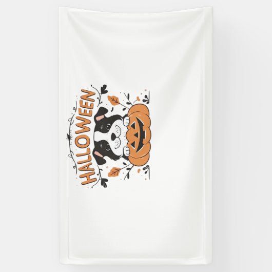 Schattigee puppy in pompoen - Halloween hondenillu Spandoek (Verticaal)