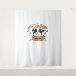 Schattigee puppy in pompoen - Halloween hondenillu Wandkleed