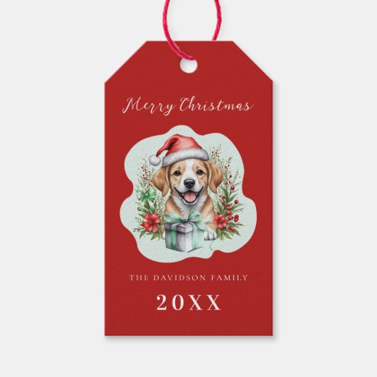 Schattigee Puppy Kerst Cadeaulabel (Voorkant)