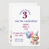 Schattigee puppy met ballonnen verjaardagsfeestje kaart (Voorkant / Achterkant)