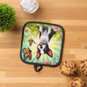 Schattigee puppy met bloemen en vlinders pannenlap (Top down)
