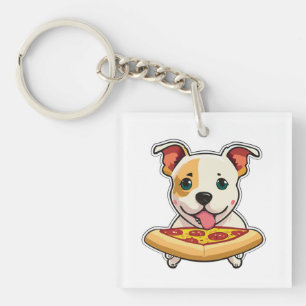 Schattigee Puppy met een plakje pizza Sleutelhanger