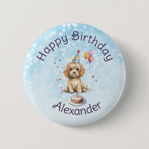 Schattigee puppy met feest Pet verjaardag Ronde Button 5,7 Cm