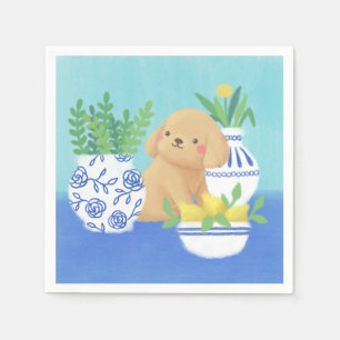 Schattigee puppy met Planten, citroenen en bloemen Servet