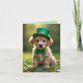 Schattigee puppy met St. Patrick's outfit, shamroc Feestdagen Kaart (Voorkant)