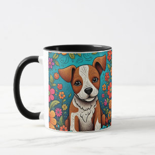 Schattigee Puppy met Whimsical Folk Art Flowers Mok