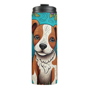 Schattigee Puppy met Whimsical Folk Art Flowers Thermosbeker