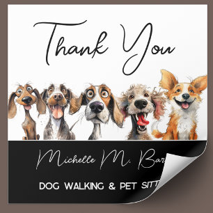 Schattigee Puppy Modern Dog Walker Dank u Vierkante Sticker