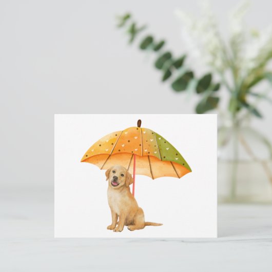 Schattigee Puppy onder herfst kleur paraplu Briefkaart (Staand voorkant)
