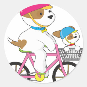 Schattigee Puppy op de fiets Ronde Sticker