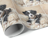 Schattigee puppy op een bontkussen cadeaupapier (Rol Hoek)